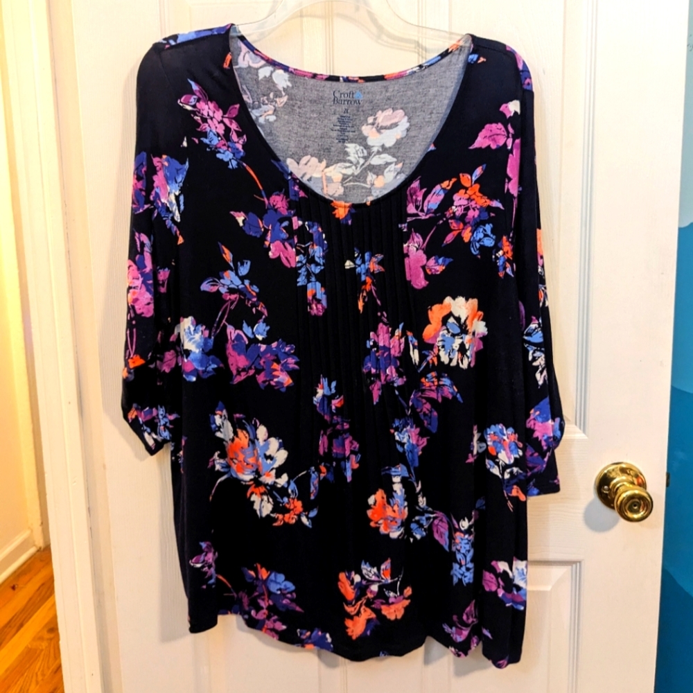 Croft & Barrow Floral Top - Black, Purple, Pink, Orange